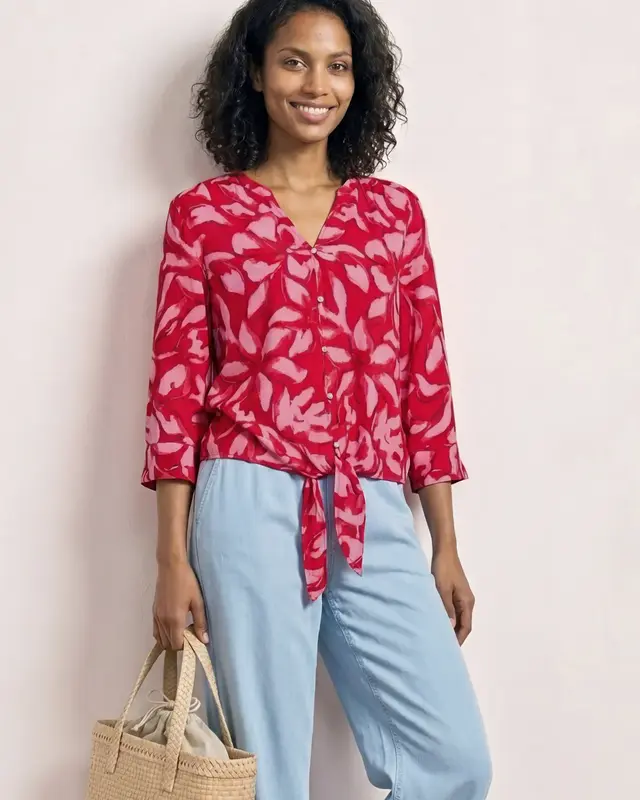 Street One Print Blouse Knotdetail - Salsa Red