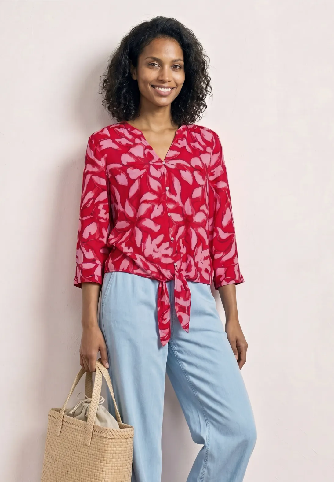 Street One Print Bluse Knotendetail - Salsa Red
