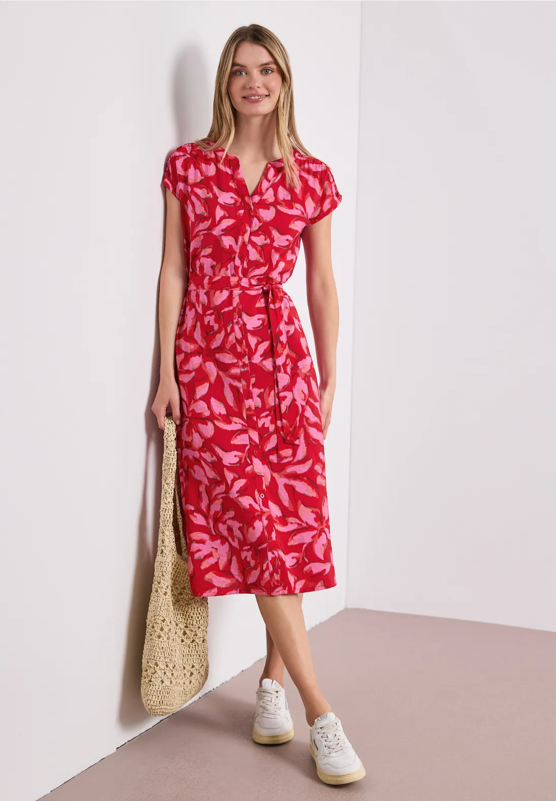 Street One Midi Dress with Print - Salsa Red