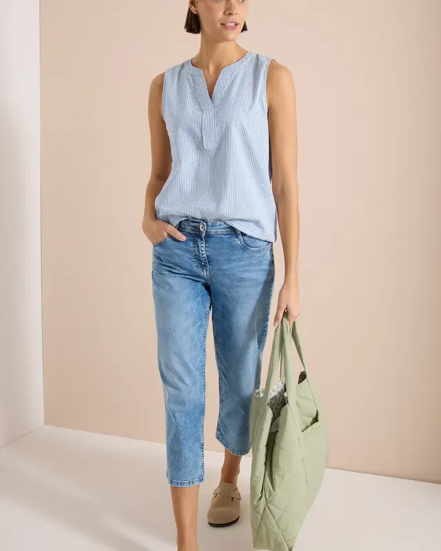 Cecil Blousetop van Seersucker - Blouse Blue