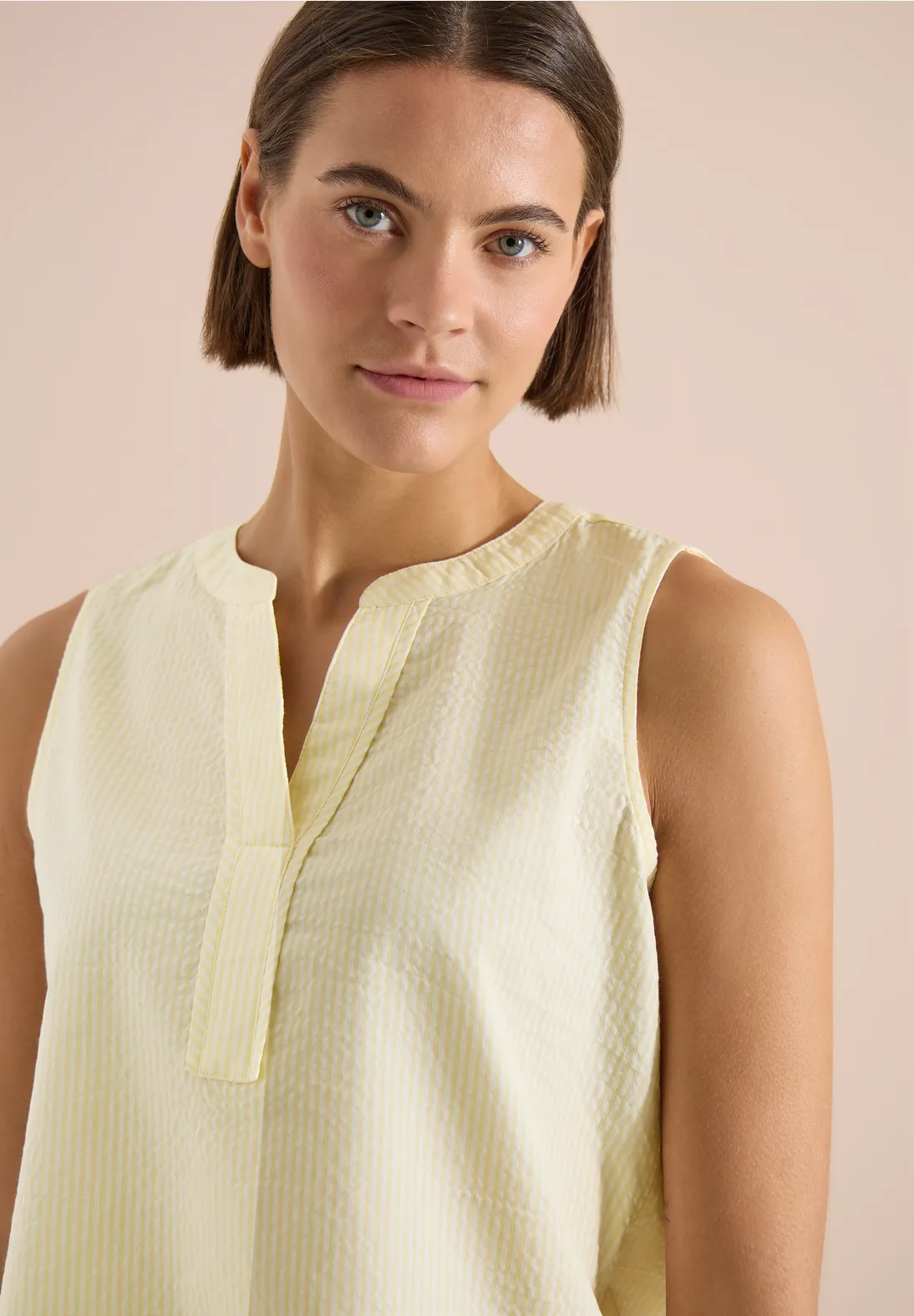 Cecil Blousetop van Seersucker - Light Buttermilk Yellow