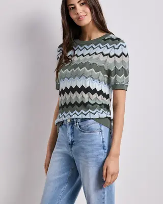 Street One Pullover Zickzack Muster - Deep Bound Green