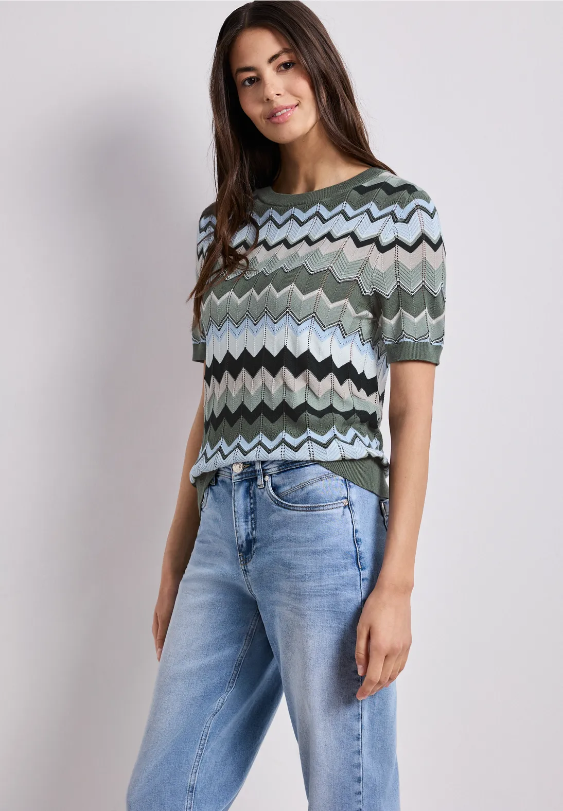 Street One Jumper Zigzag Pattern - Deep Bound Green