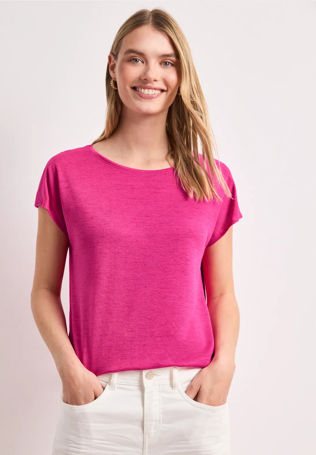 Street One Shirt with Smockdetail - Magenta Dream