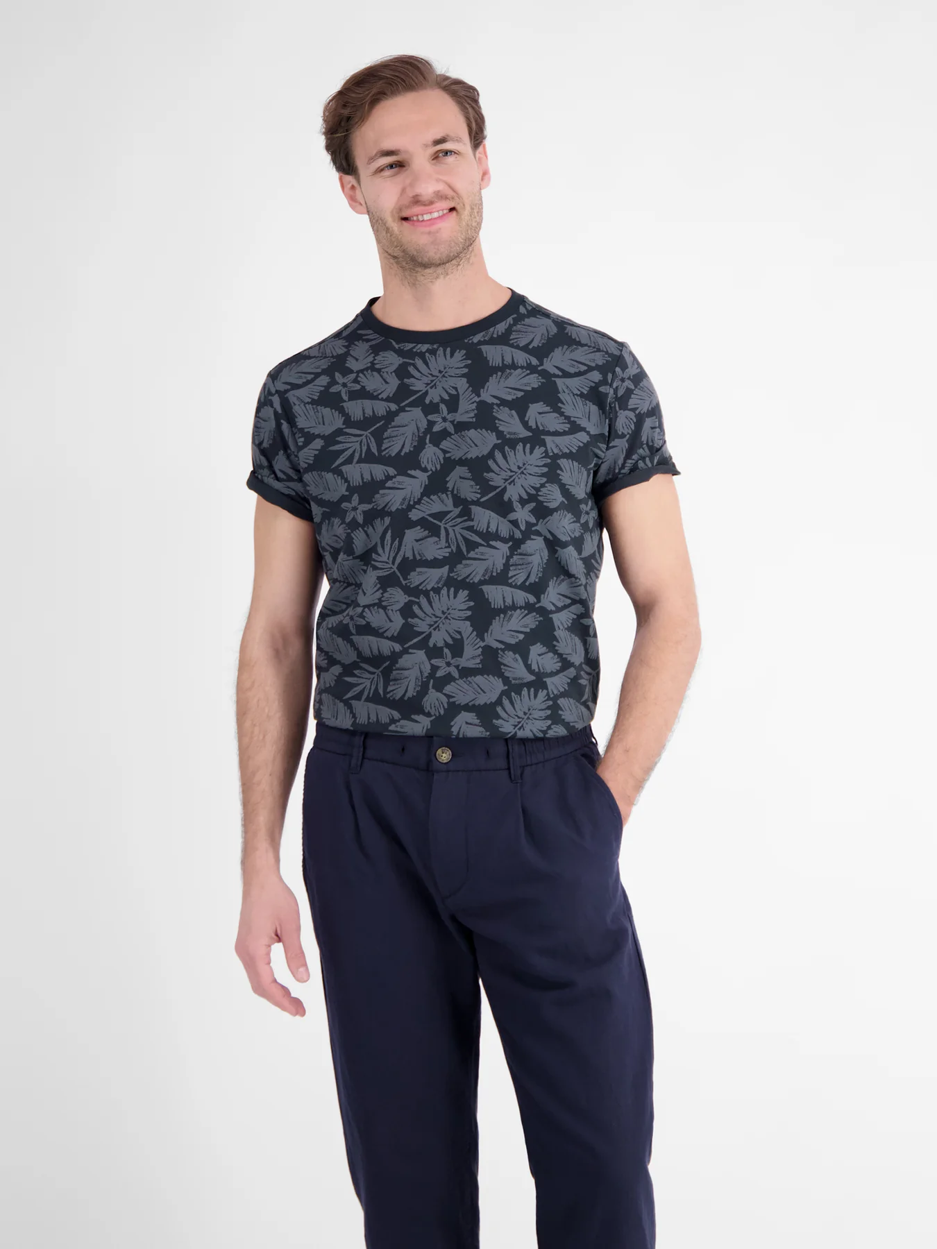 Lerros T-Shirt with Floral Print - Classic Navy
