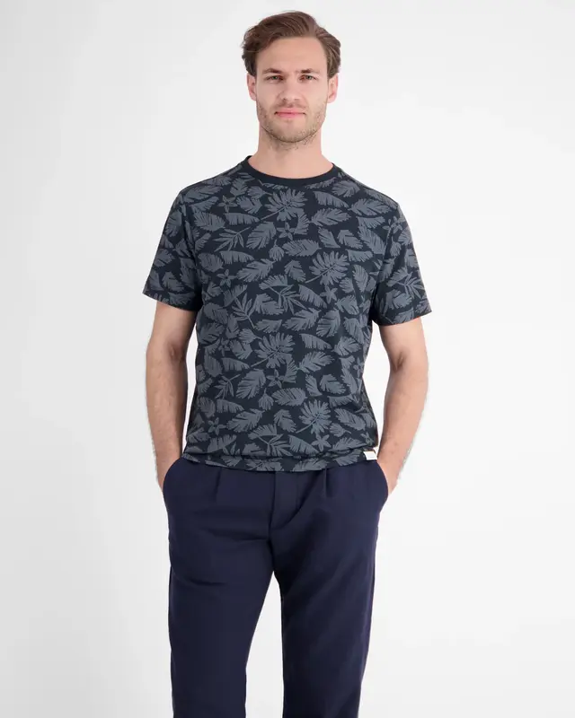Lerros T-Shirt met Bloemenprint - Classic Navy