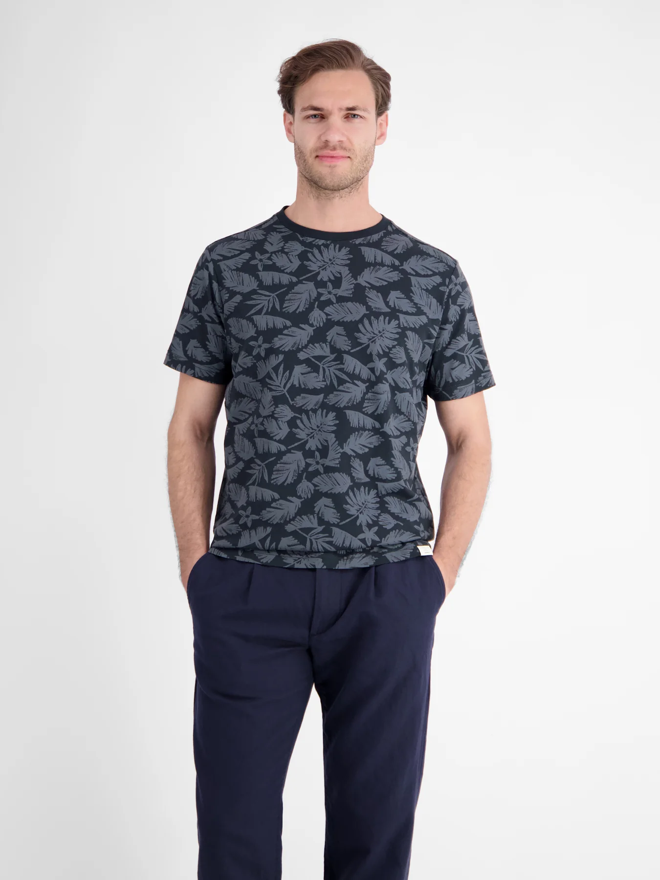 Lerros T-Shirt met Bloemenprint - Classic Navy