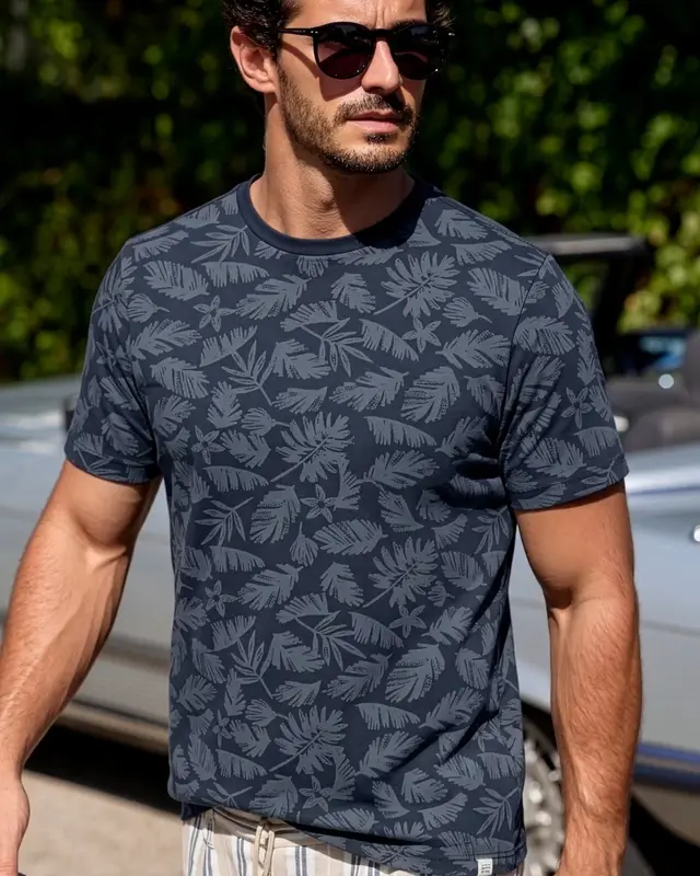 Lerros T-Shirt with Floral Print - Classic Navy