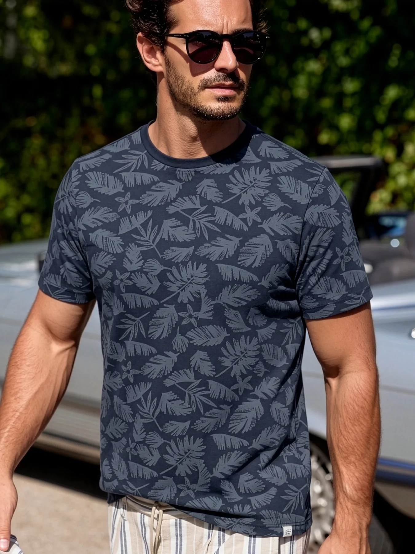 Lerros T-Shirt met Bloemenprint - Classic Navy