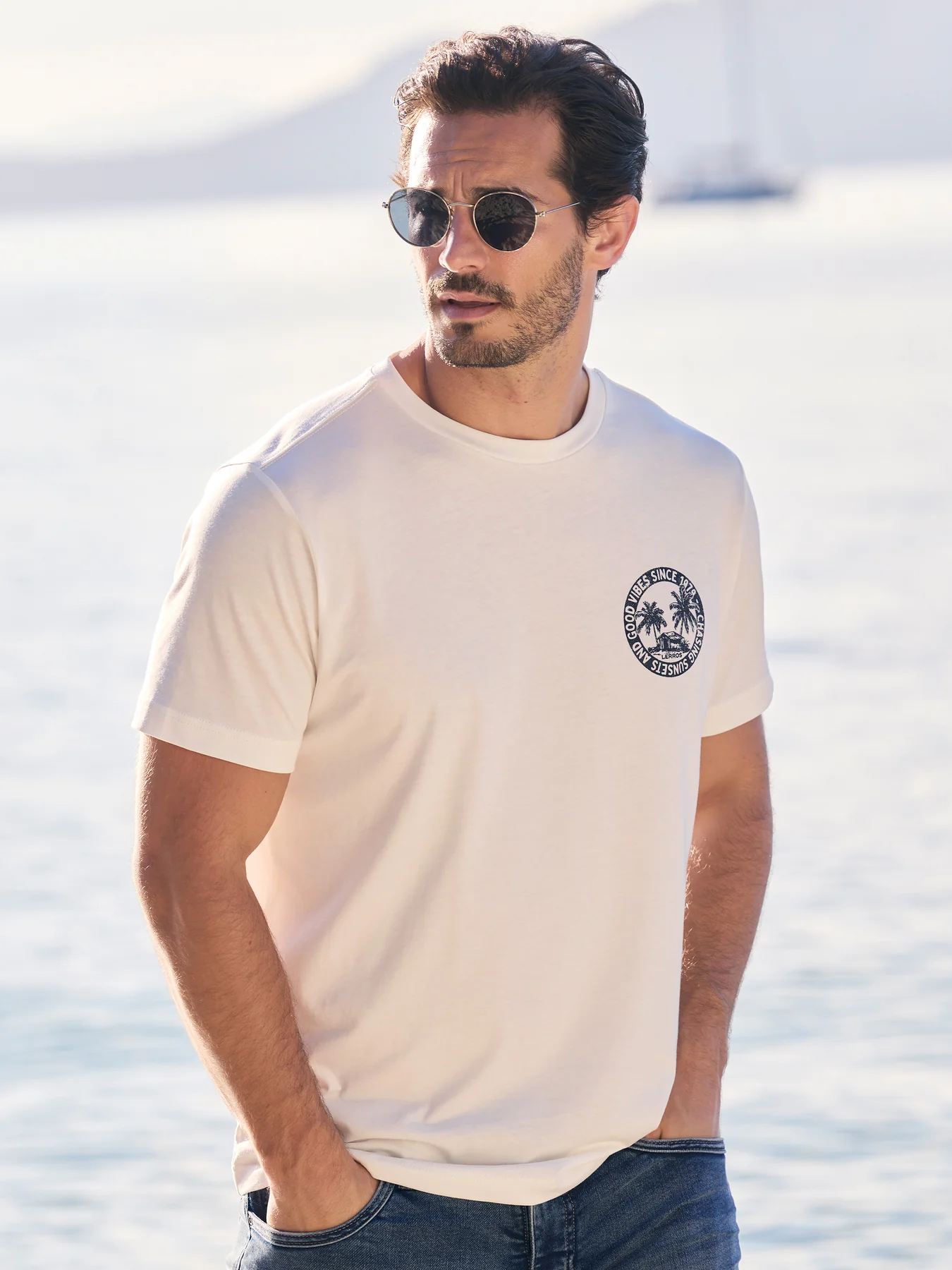 Lerros T-Shirt Chestprint - Broken White