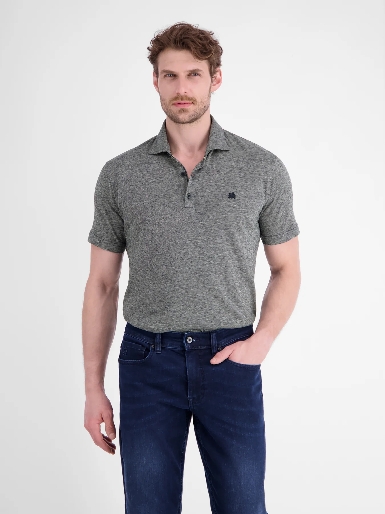 Lerros Two-Tone Poloshirt, Leinenmix - Classic Navy