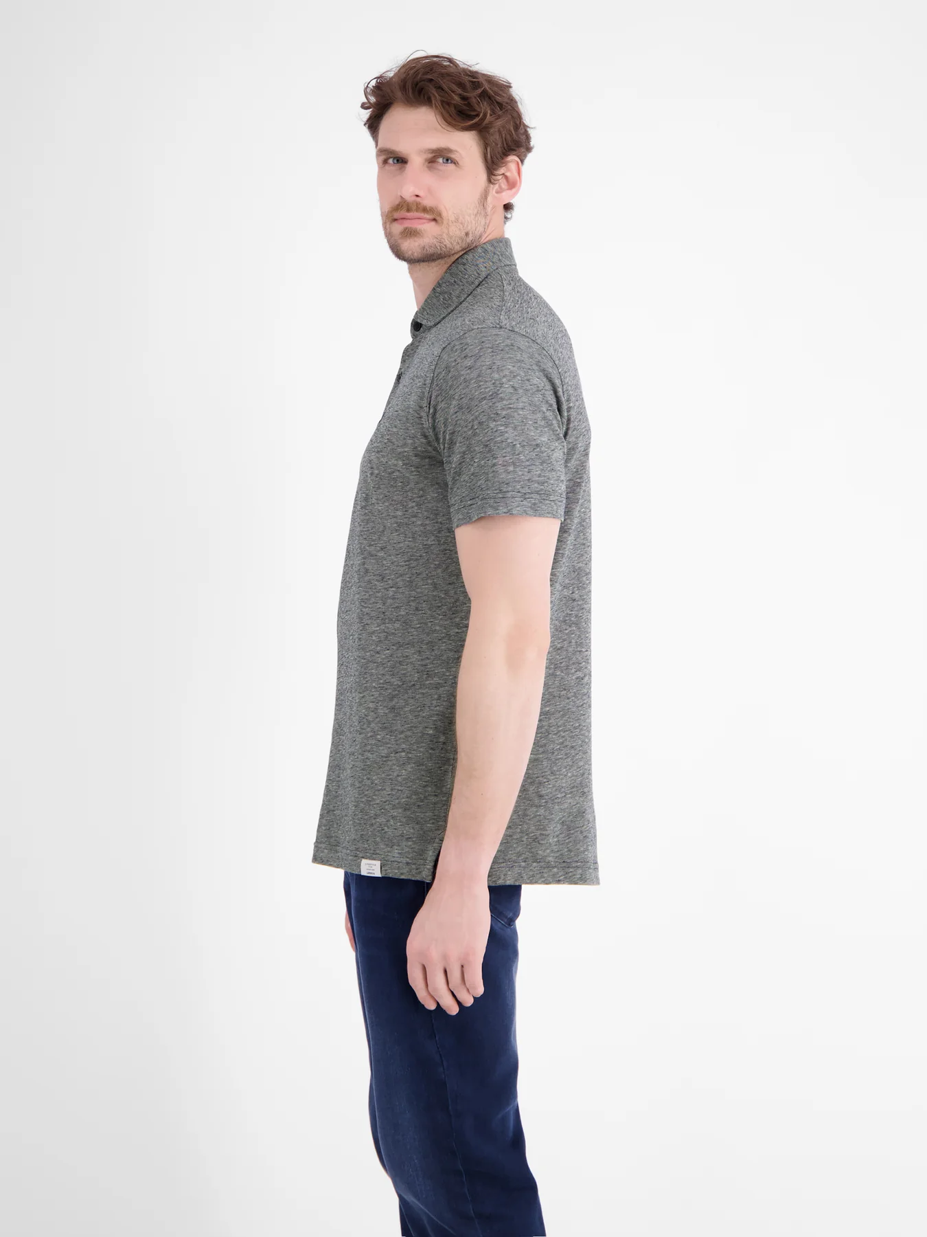 Lerros Two-Tone Poloshirt, Linen Blend - Classic Navy