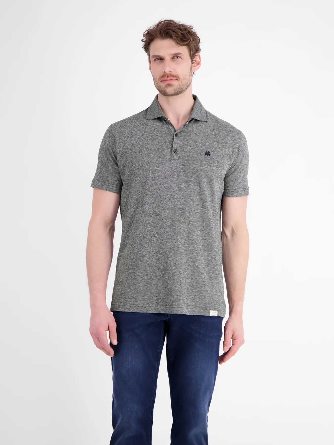 Lerros Two-Tone Poloshirt, Linen Blend - Classic Navy
