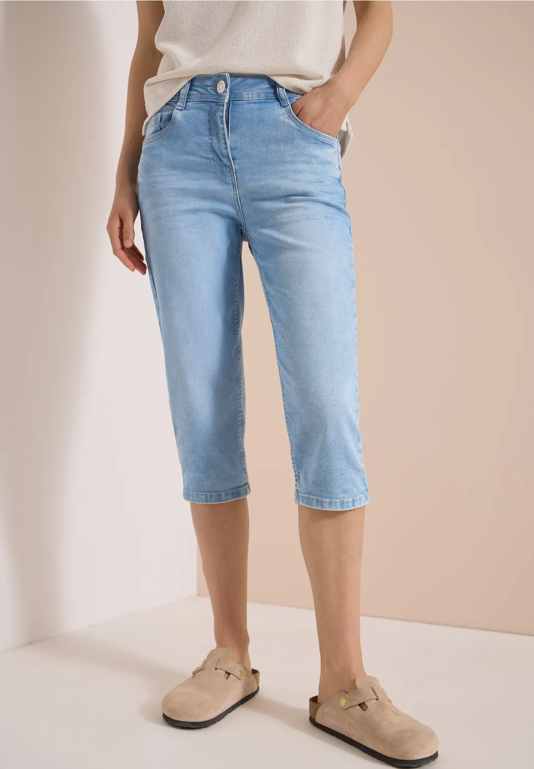 Cecil Capri Jeans Toronto - Light Blue Random Bleached