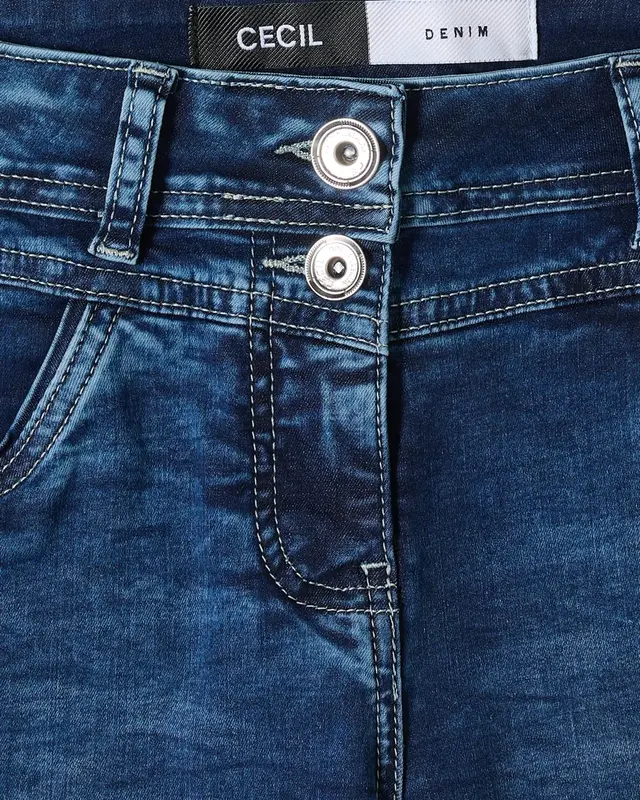 Cecil Denim Short Scarlett - Mid Blue Used Wash