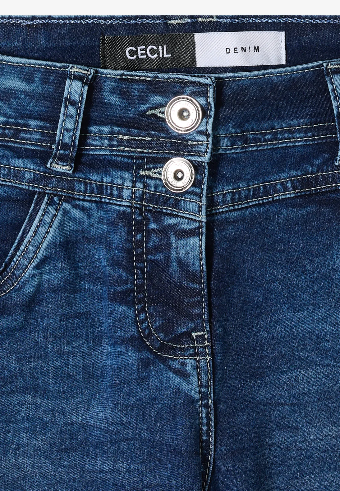 Cecil Denim Short Scarlett - Mid Blue Used Wash