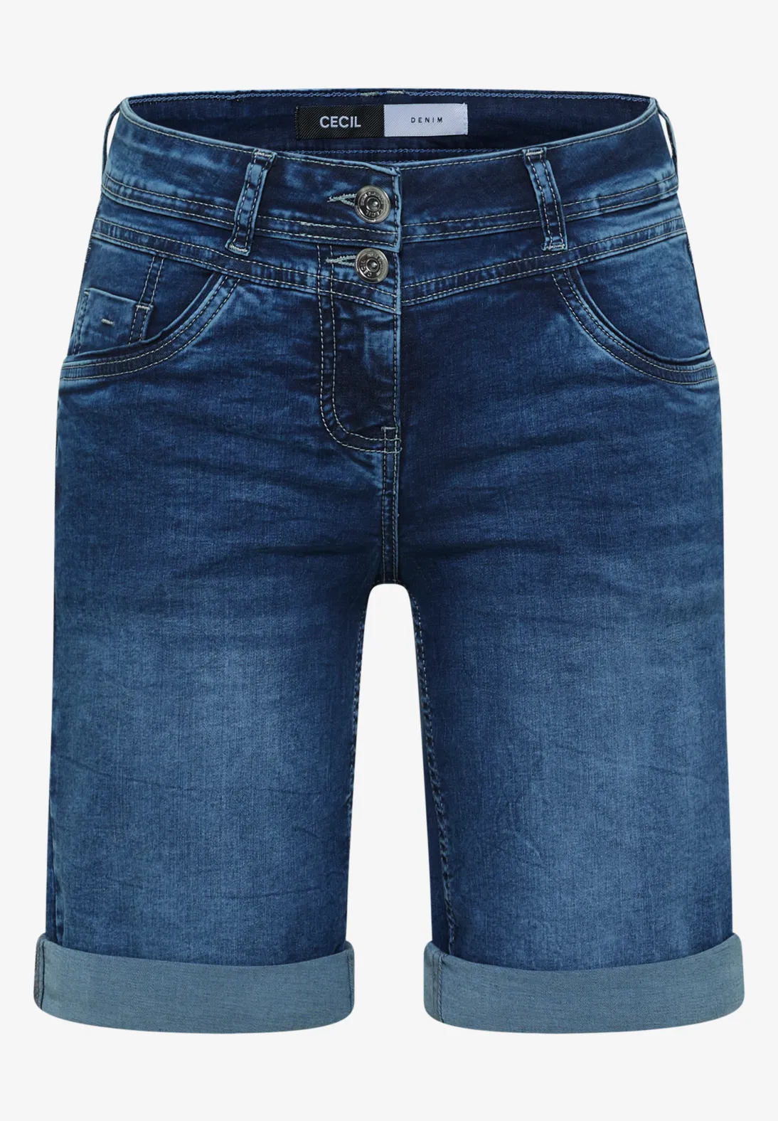 Cecil Denim Short Scarlett - Mid Blue Used Wash