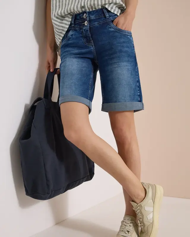 Cecil Denim Short Scarlett - Mid Blue Used Wash