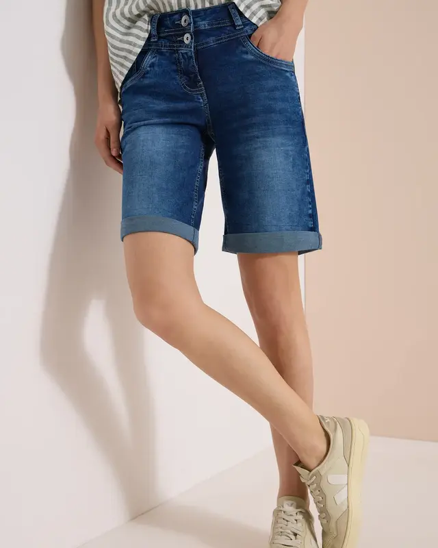 Cecil Denim Short Scarlett - Mid Blue Used Wash