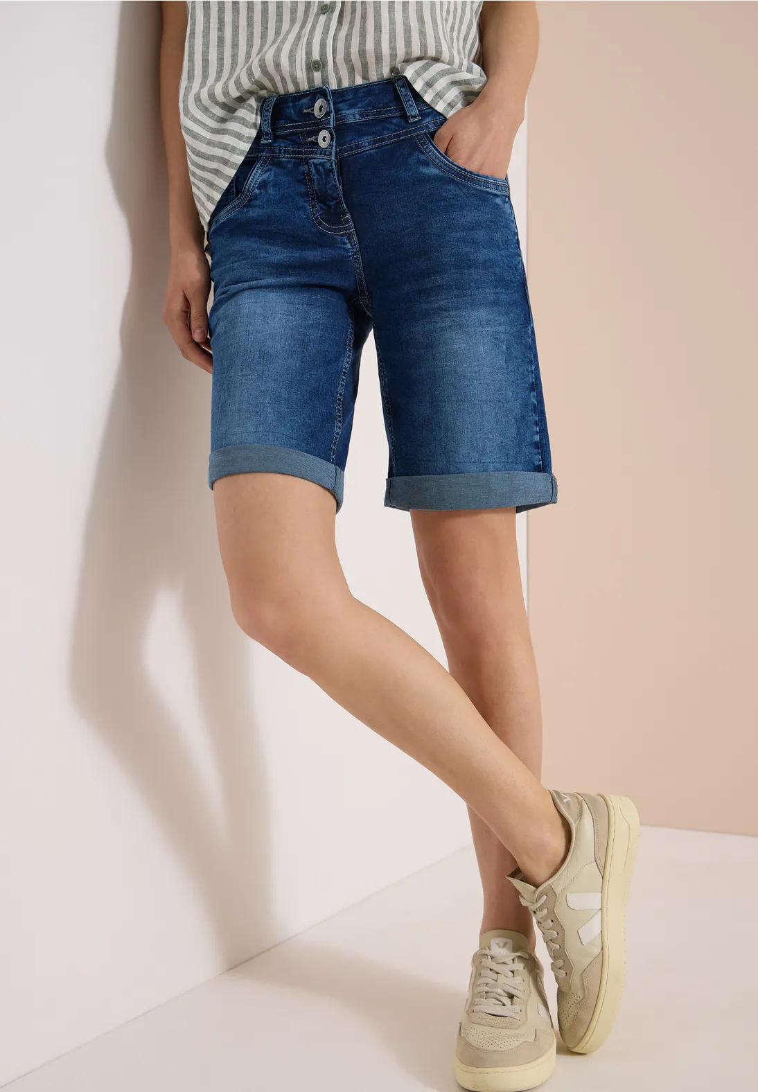 Cecil Denim Short Scarlett - Mid Blue Used Wash