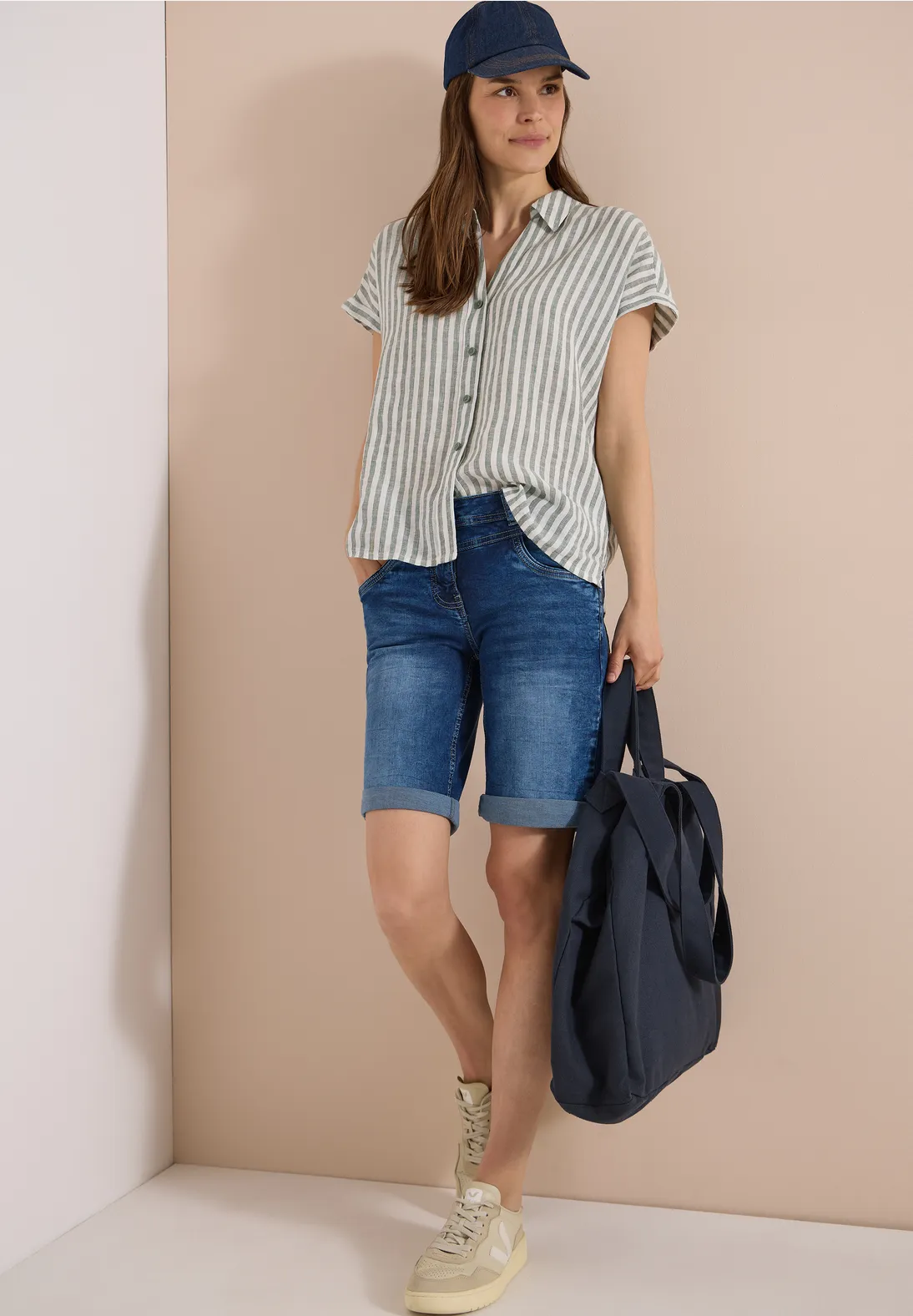 Cecil Denim Short Scarlett - Mid Blue Used Wash
