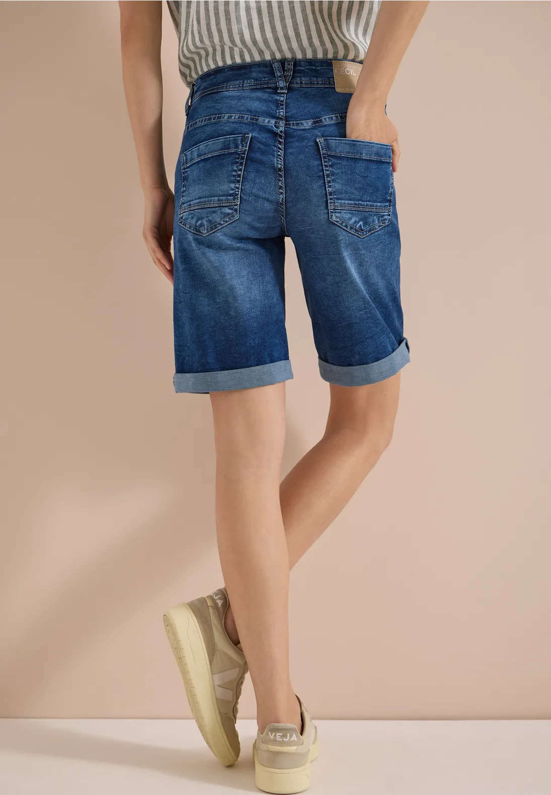 Cecil Denim Short Scarlett - Mid Blue Used Wash