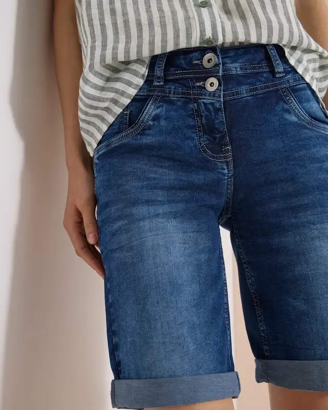 Cecil Denim Short Scarlett - Mid Blue Used Wash