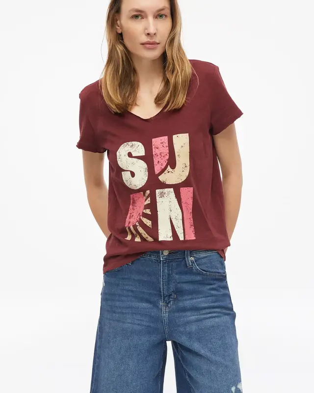 S. Oliver T-Shirt mit Print - Bordeaux