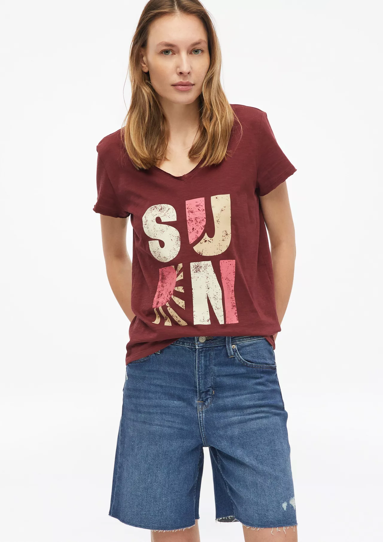 S. Oliver T-Shirt met Print - Bordeaux