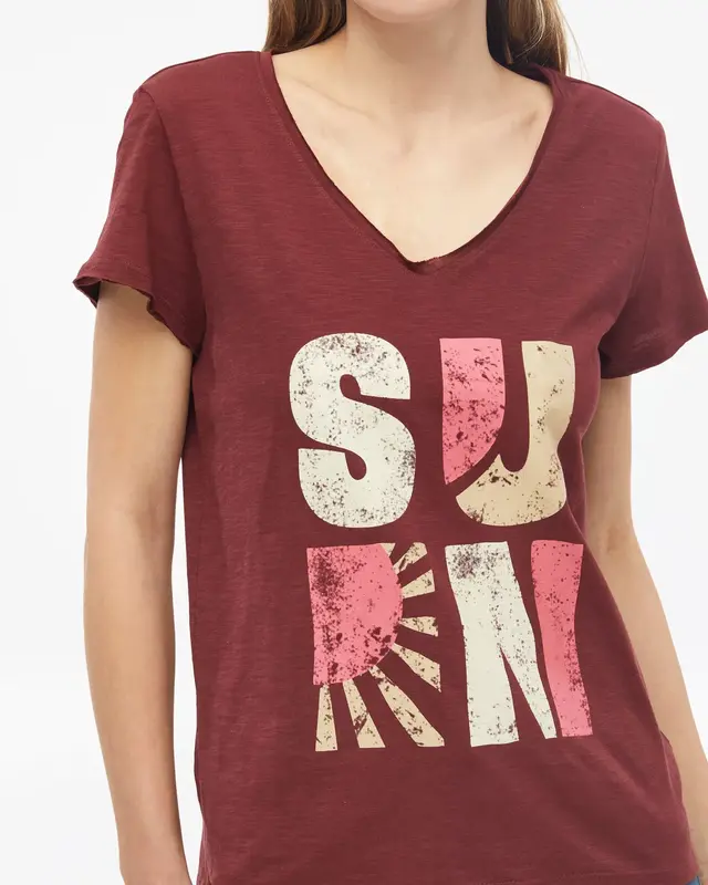 S. Oliver T-Shirt with Print - Bordeaux