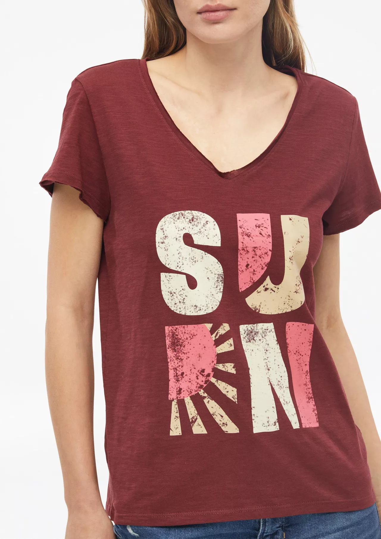 S. Oliver T-Shirt with Print - Bordeaux