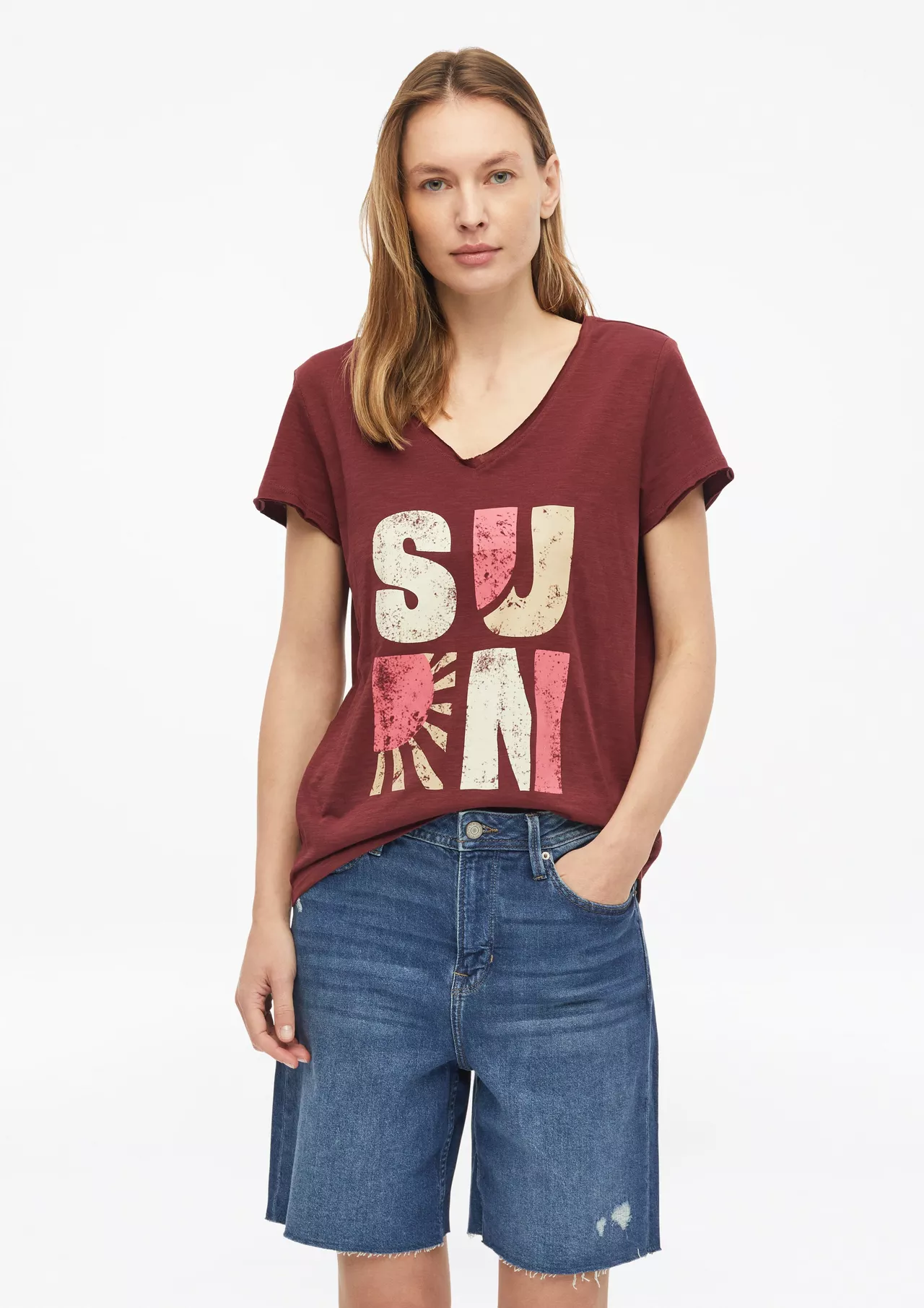 S. Oliver T-Shirt met Print - Bordeaux