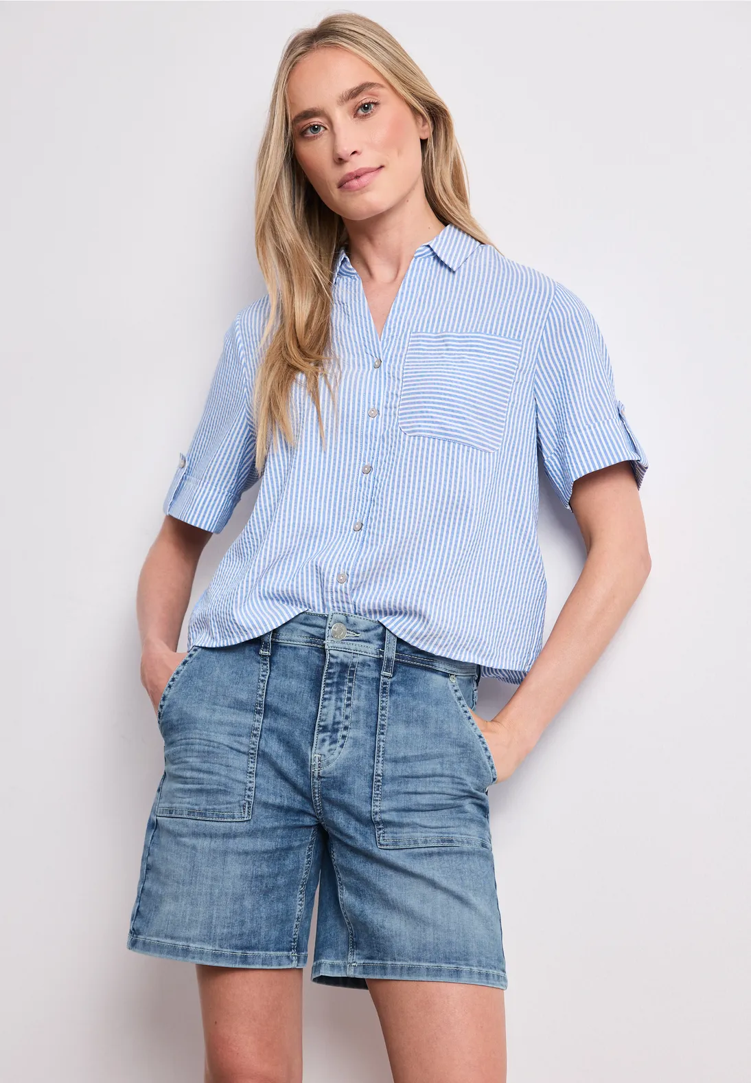 Street One Straight Leg Denim Short - Dark Mid Blue