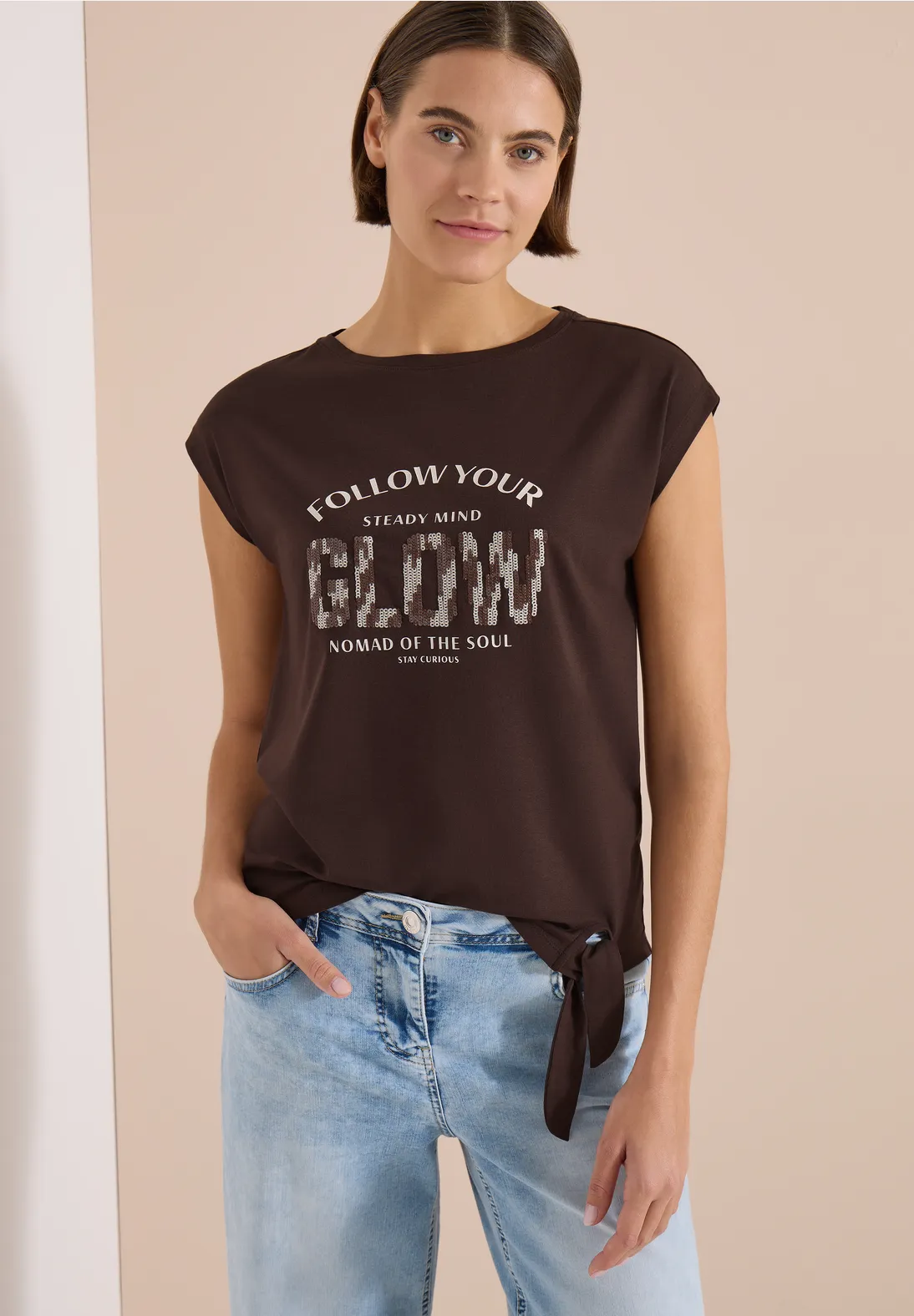 Cecil Shirt mit Knotendetail - Brown Cacao