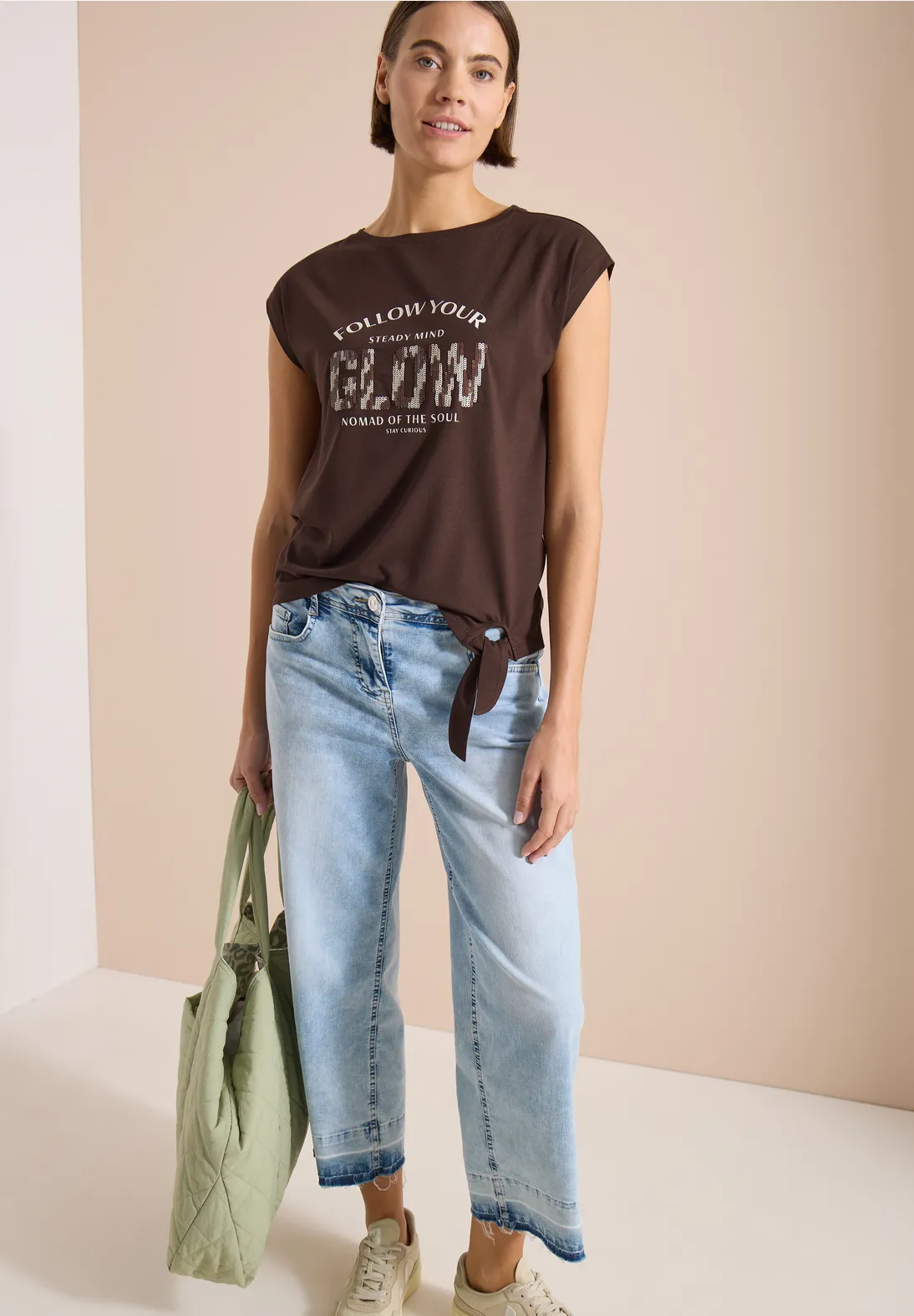 Cecil Shirt mit Knotendetail - Brown Cacao
