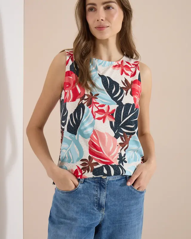 Cecil Top met Bladprint - Light Alabaster White