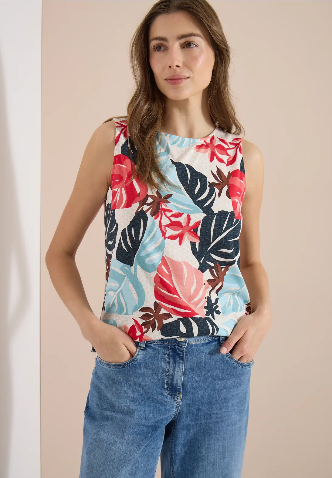 Cecil Top mit Blattprint - Light Alabaster White
