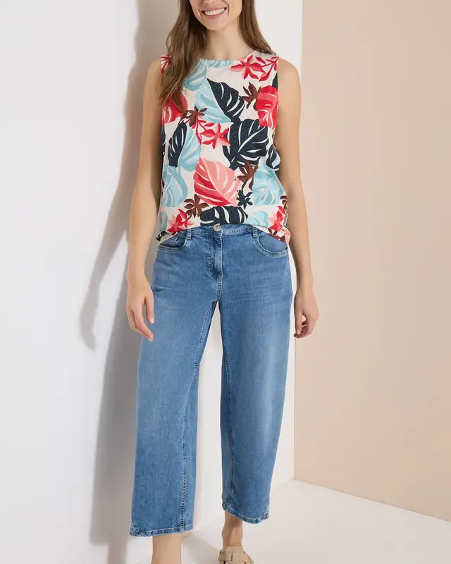 Cecil Top mit Blattprint - Light Alabaster White