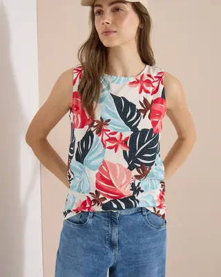 Cecil Top mit Blattprint - Light Alabaster White