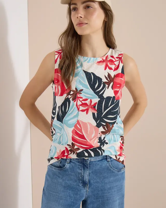 Cecil Top with Leafprint - Light Alabaster White