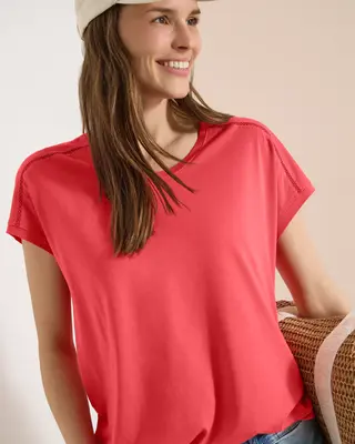 Cecil V-Neck Shirt - Coral