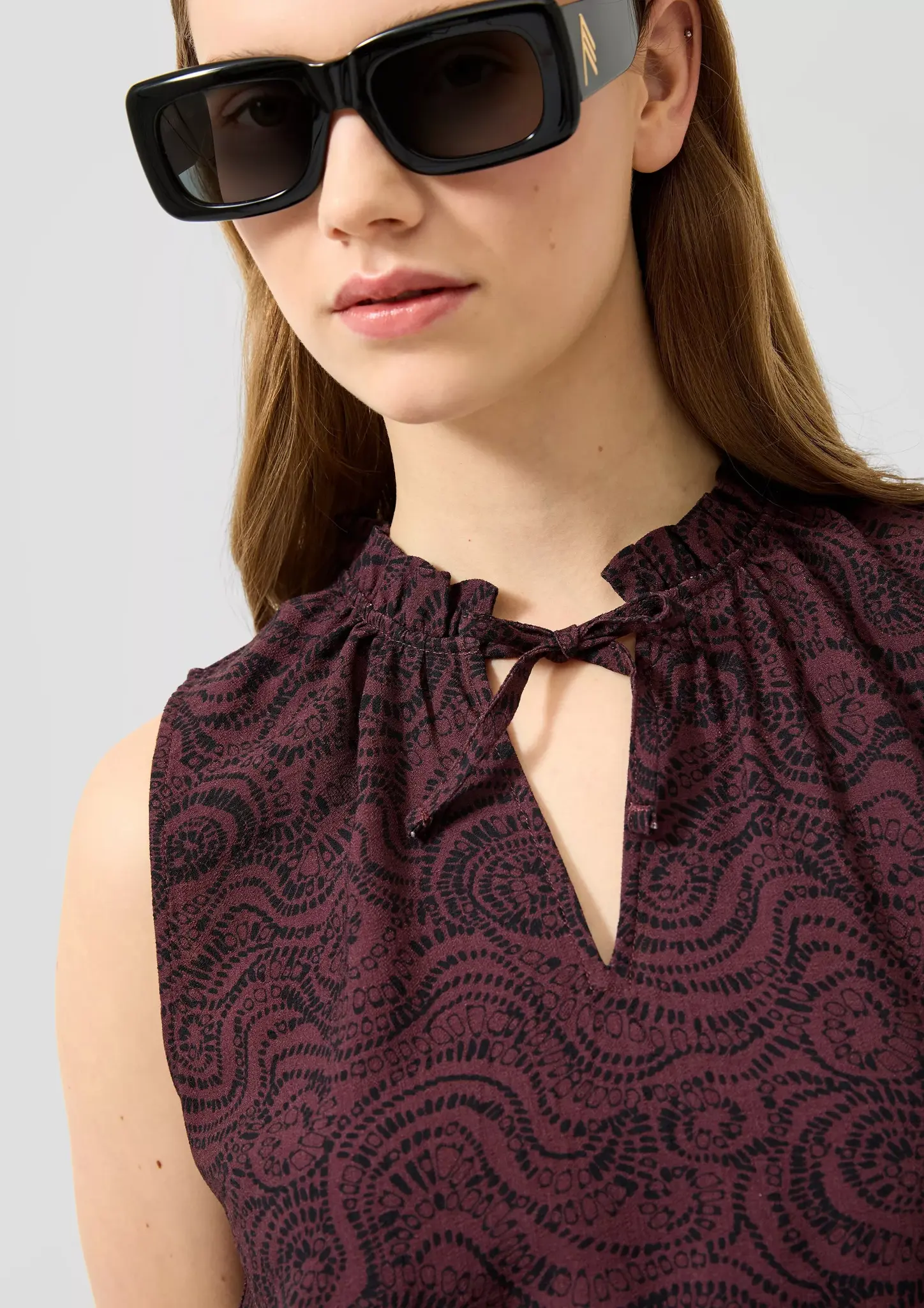 QS by S. Oliver Print Blouse - Bordeaux