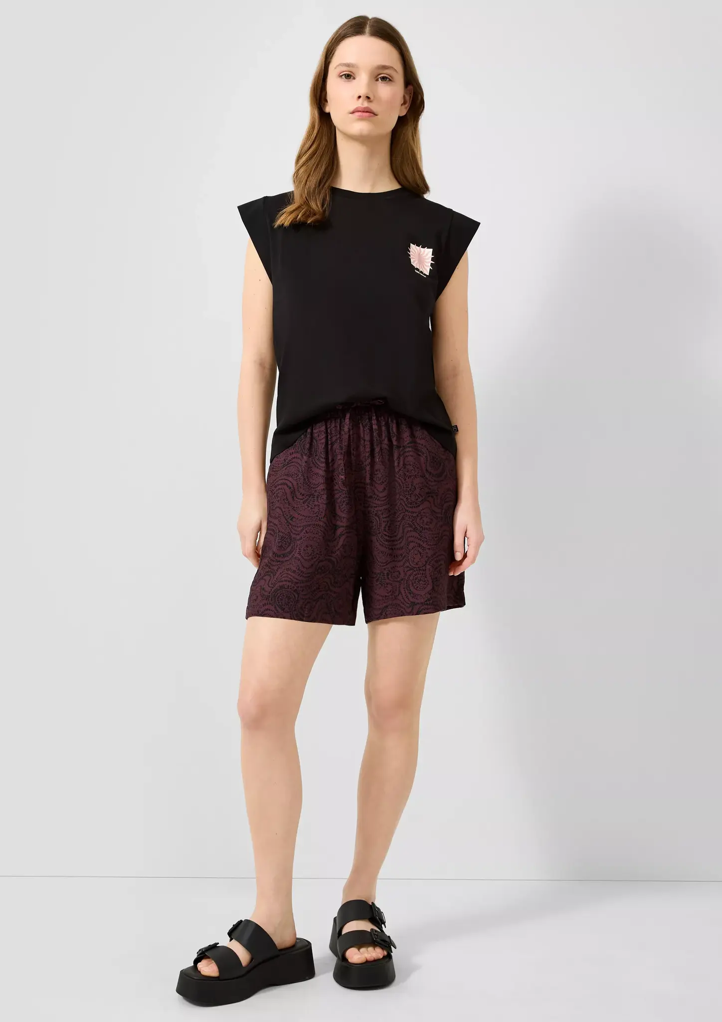QS by S. Oliver Print Short - Bordeaux
