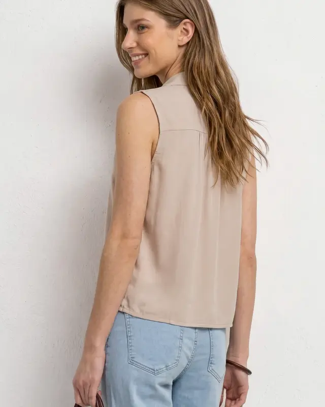 Street One Blusentop Bowlingkragen - Clay Sand