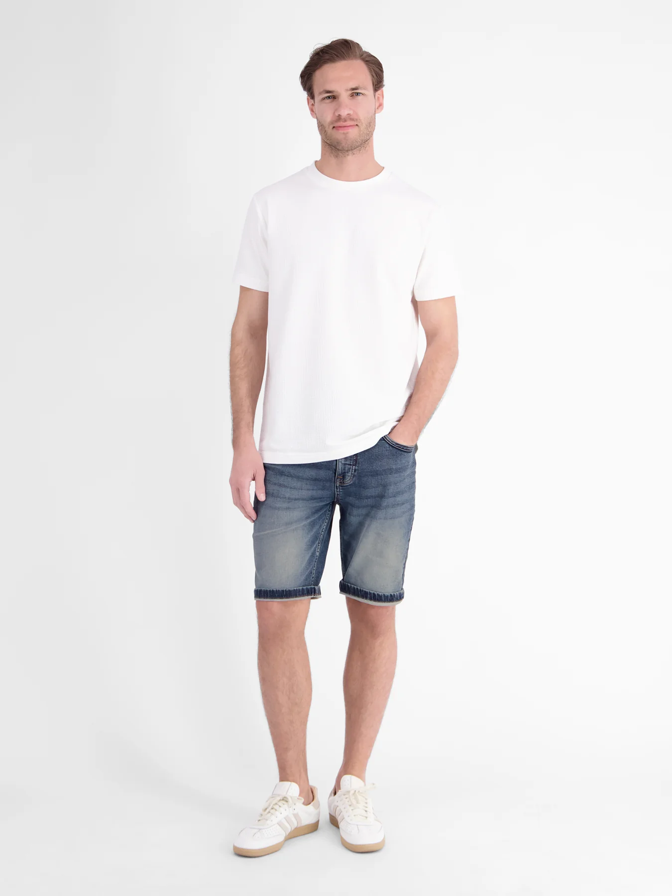 Lerros Denim Short, Baxter Stijl - Mid Blue Used Wash