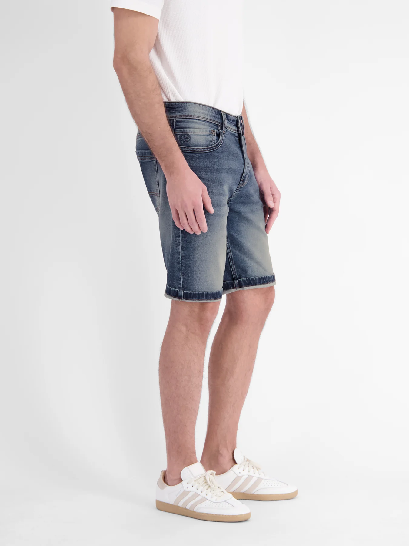Lerros Denim Short, Baxter Style - Mid Blue Used Wash