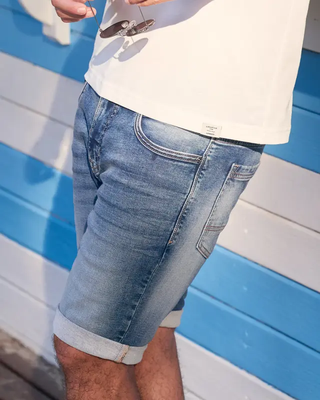 Lerros Denim Short, Baxter Stijl - Mid Blue Used Wash