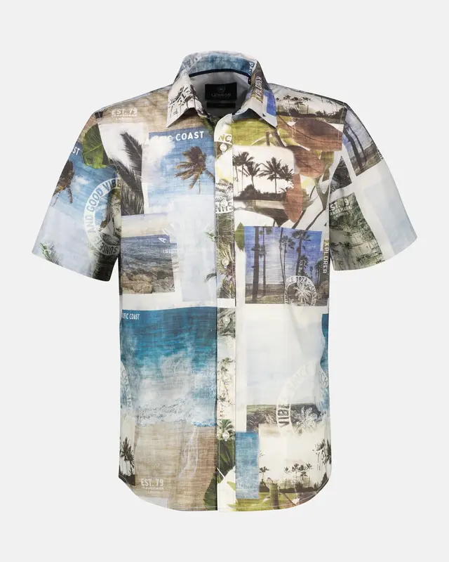 Lerros Stretch Overhemd Hawaï - Reef Blue