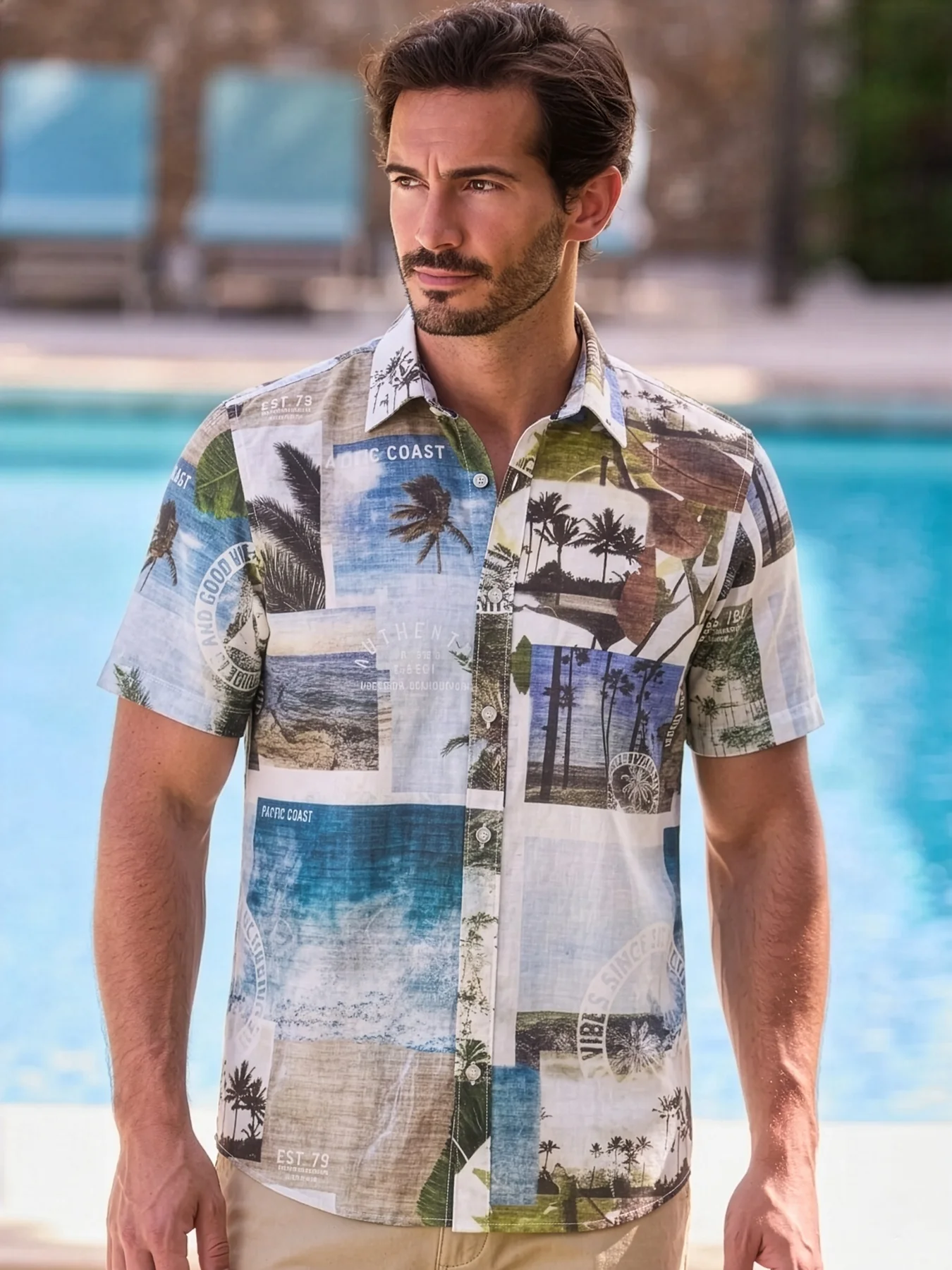 Lerros Stretch Hemd Hawaï - Reef Blue
