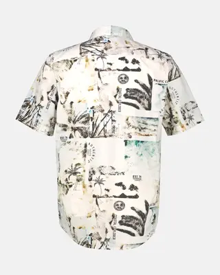 Lerros Stretch Overhemd Hawaiiaanse Stijl - Broken White
